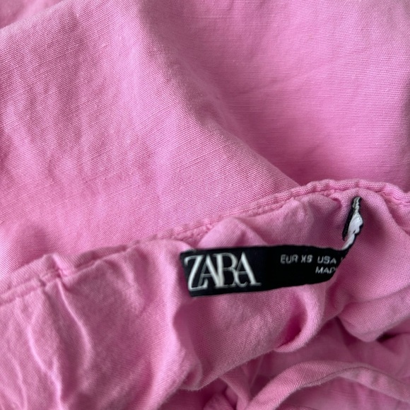 ZARA Pink Puff Sleeve Dress with lace up back - Picture 5 of 6